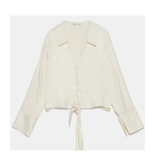 ZARA SATIN IVORY BLOUSE - Picture 1 of 15